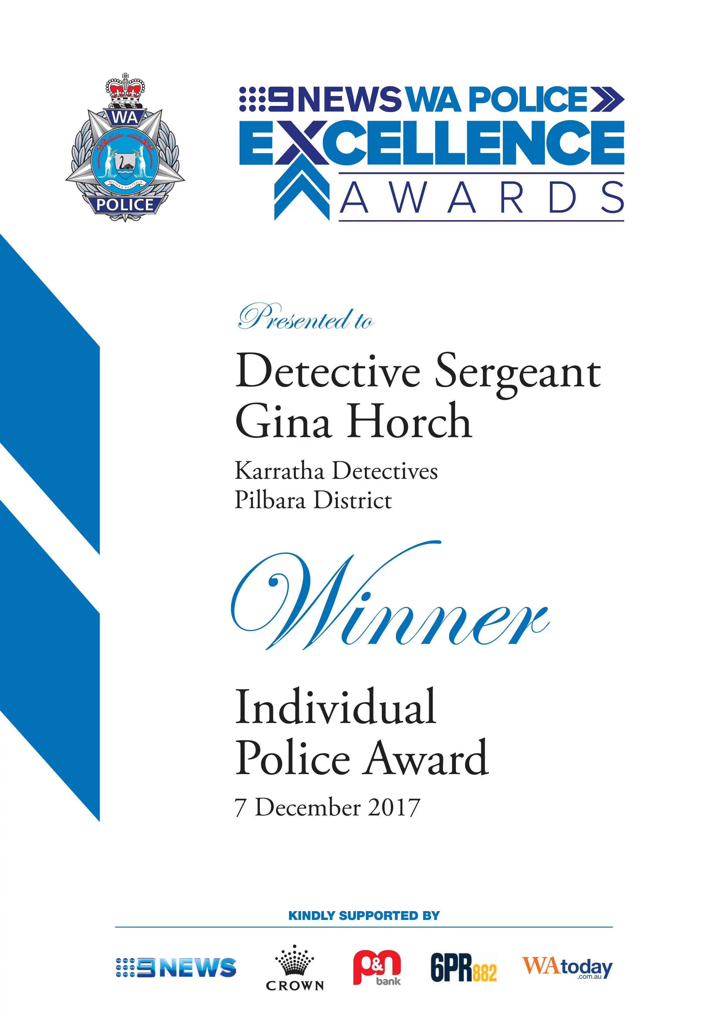 Police Officer Excellence Award Certificate